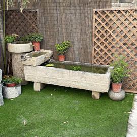 复古老石槽石缸马槽木架洗手盆养花养鱼石盆庭院景观石磨流水摆件