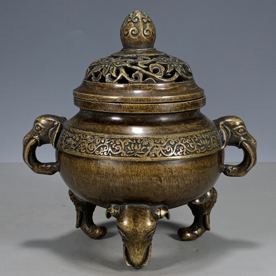 古董铜器旧货收藏铜三足双象耳熏香炉古玩杂项铜器保真老铜-阿里巴巴