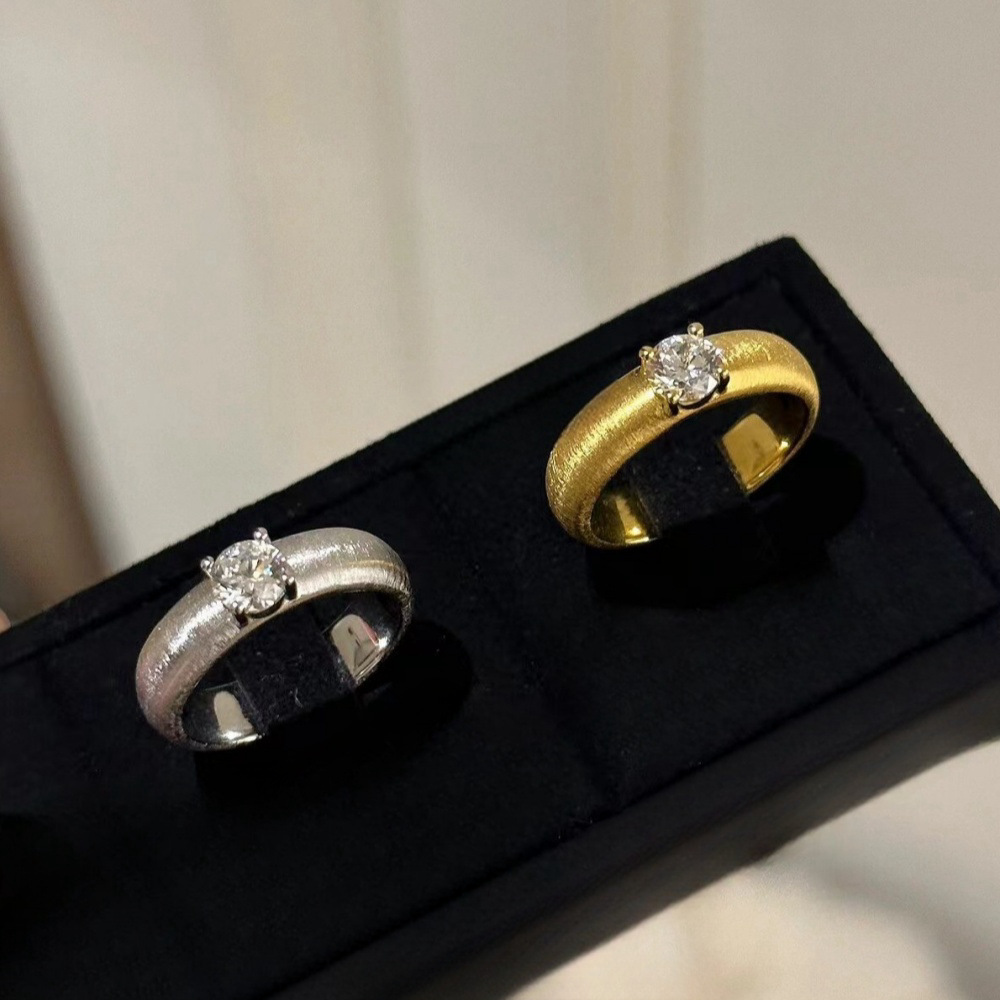 手工拉丝925纯银锆石戒指女小众时尚高级感指环轻奢不掉色饰品潮