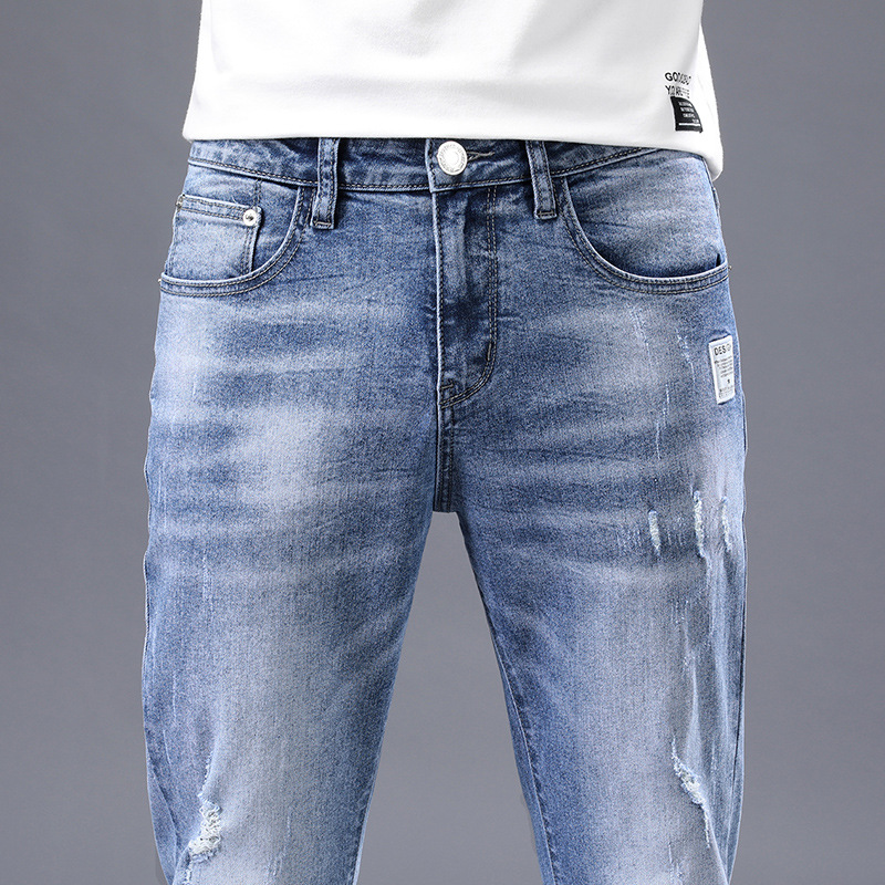 Men's Pants Jeans Men's Korean-Style Slim Fit Skinny Pants Trendy All-Match Cropped Jeans Men's Casual Pants Factory Wholesale