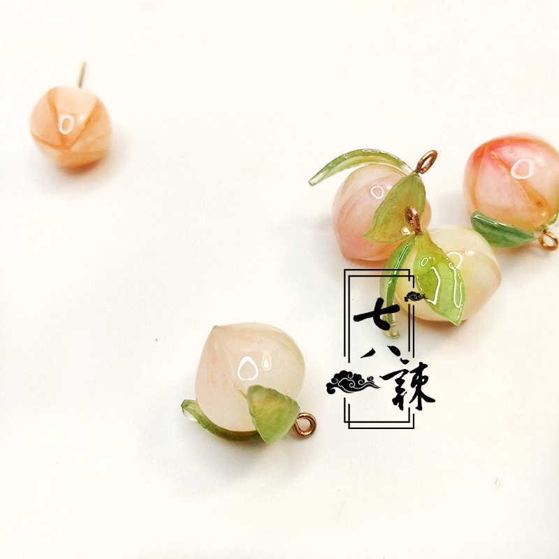 桃子带叶子热缩片切片手工diy首饰品发簪材料配件七八辣原创需抠