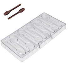10连勺子巧克力模具 透明硬塑料方形冰格朱古力烘焙模