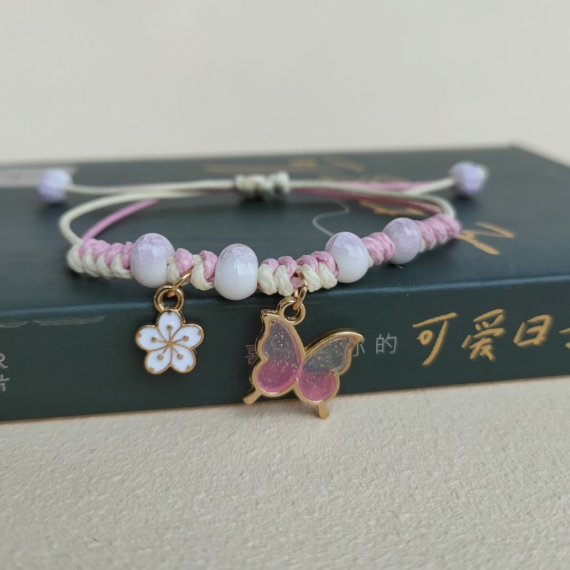 New Korean Style Simple Butterfly Flower Bracelet Female Student Girlfriend Gifts Woven Hand Cross-Border Sold Jewelry Wholesale