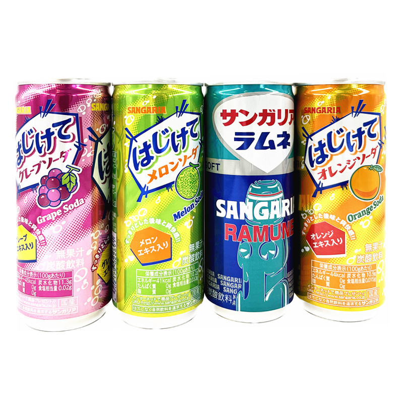 日本进口饮料 三佳丽波子水葡萄橙子碳酸饮料原味汽水250ml罐装