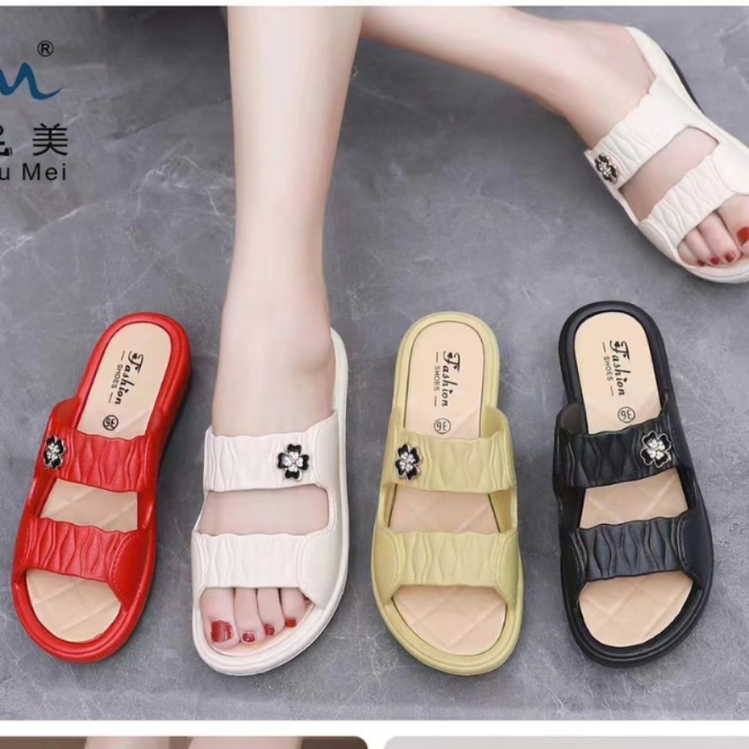 女士厚底拖鞋居家防滑耐磨坡跟休闲外出时尚优雅漂亮女一字拖鞋