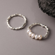 银熙 s925纯银碎银子珍珠戒指简约ins网红气质小众设计感闭口指环