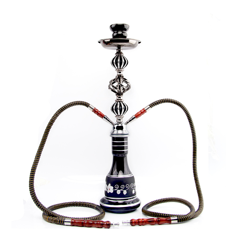 跨境热销阿拉伯水烟壶中号套装亚克力中麻双管玻璃烟斗水烟hookah