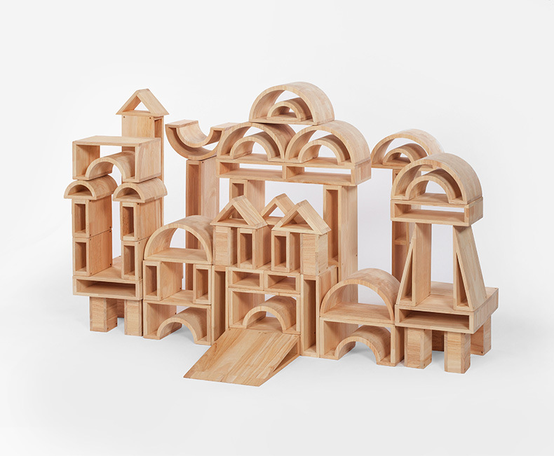 大型中空积木58件橡胶木专供幼儿园搭建大块积木