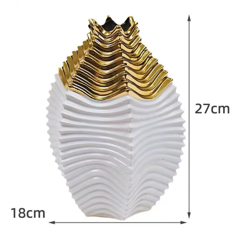 Factory Direct European-Style Electroplated Gold Ceramic Vase Model Room Hotel Living Room Light Luxury Crafts Ornaments