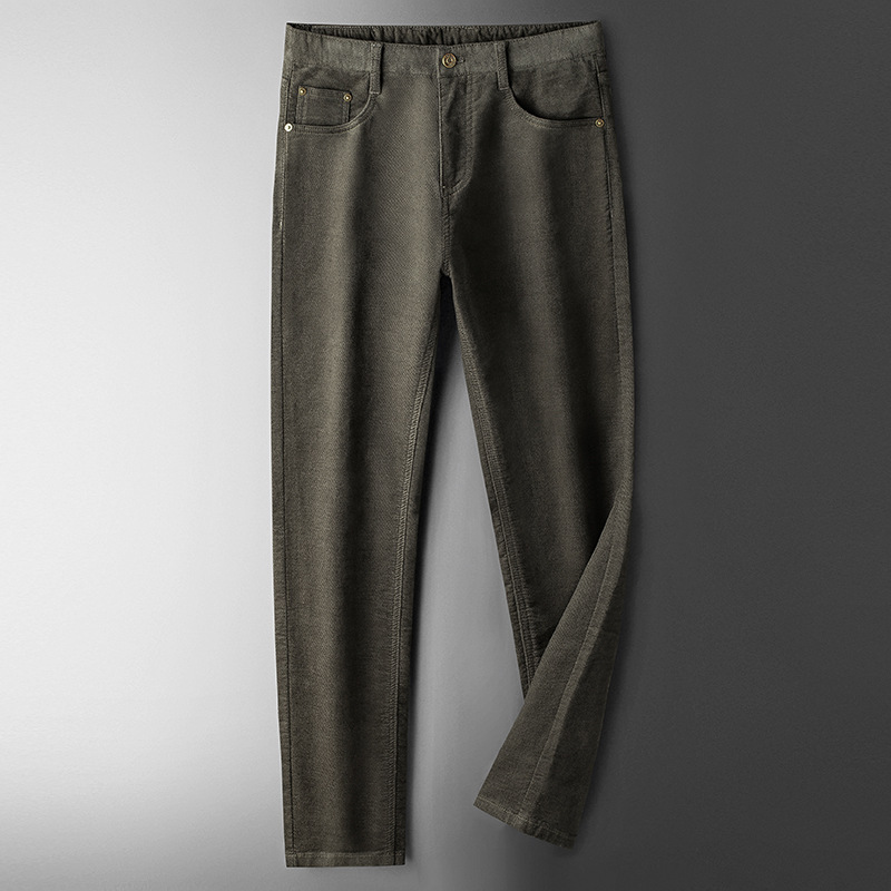 2021秋冬品质灯芯绒男士休闲裤弹力修身小直筒商务时尚平绒男裤子