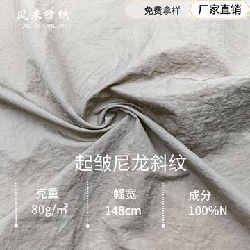70d起皱2/1斜纹尼丝纺防水锦纶梭织 微肌理防晒衣棉服羽绒服面料