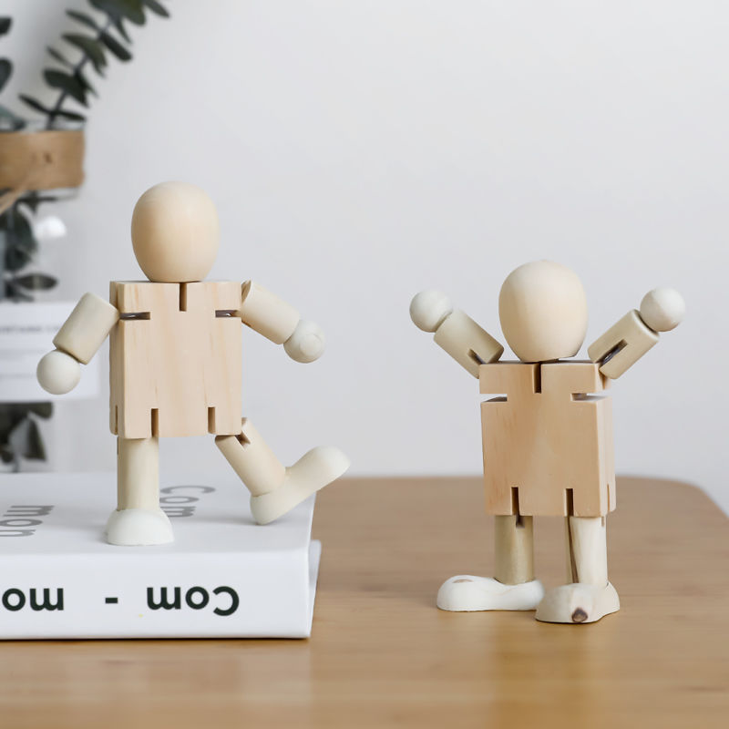 木雕小摆件北欧ins风木质简约小人偶木头人关节木偶趣味可爱桌面