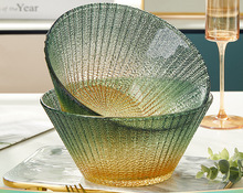 玻璃沙拉碗加厚轻奢竖纹浮雕透明大号水果蔬菜沙拉斗笠碗家用餐具