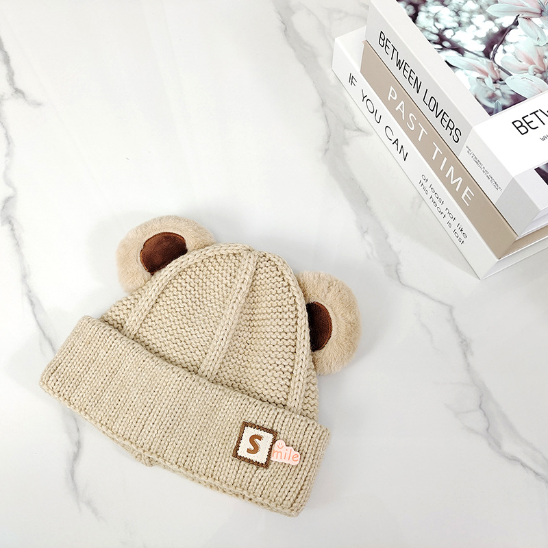 Children's Hat Autumn and Winter Bear Knitted Hat Boys' Handsome Woolen Cap Girls' Fashion Warm Hat Thick Windproof Sets