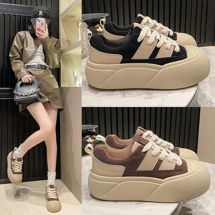 韩版厚底面包鞋超火休闲板鞋潮女2023秋季新款网红爆款松糕德训鞋