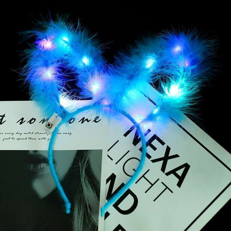 New Luminous 14 Lights Feather Rabbit Ears Lengthened Hairpin Holiday Party Performance Headdress Scenic Spot Stall Goods Wholesale