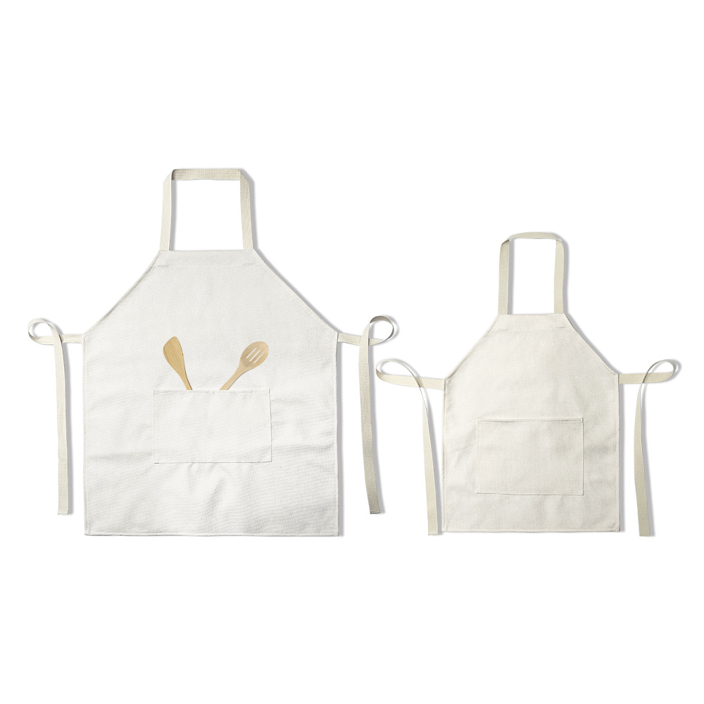 Heat Transfer Printing Household Adult and Children Single Pocket Apron 300G Cotton and Linen Anti-Dirty Anti-Fouling Lace-up Apron Family