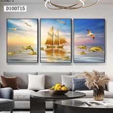 组合墙画晶瓷壁画背景墙装饰画帆船金色客厅沙发奢华创意三联挂画