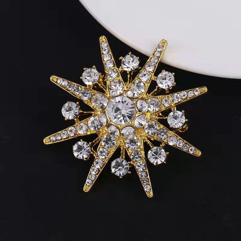 Light Luxury High-Grade Diamond Eight Awn Star Brooch Trendy Geometric Anti-Exposure Clothing Accessories Amashi Pin Wholesale