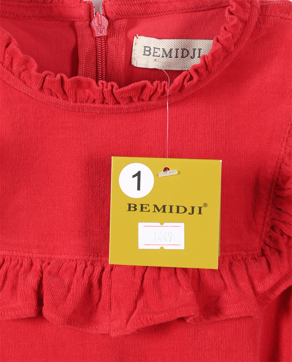bemidji红色灯芯绒女童连衣裙秋季中小童百搭松紧袖口长袖公主裙