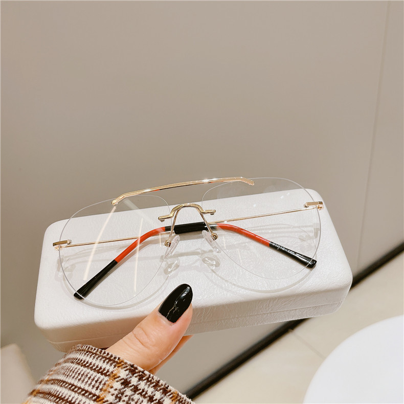 防蓝光金丝无边眼镜框男时尚双梁无框潮ins女复古大脸显瘦眼镜架