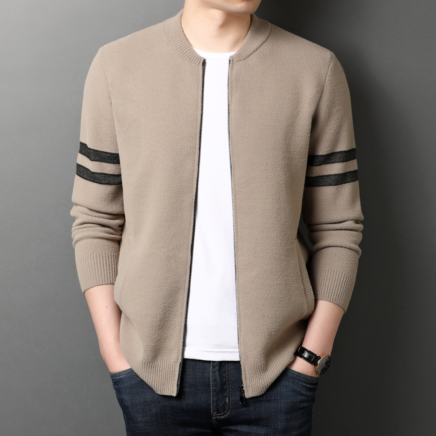 开衫毛衣外套春秋装休闲外搭羊毛针织衫拉链男衫外穿代发tt-k1750