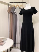 连衣裙夏季流行紧身T恤2024长裙裙子新款黑色今年的包臀漂亮短袖