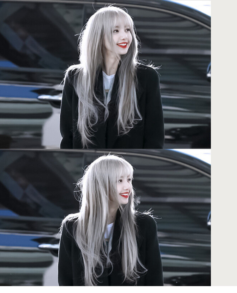 blackpink lisa同款发色假发长直发女奶奶灰漫画刘海长发自然直发
