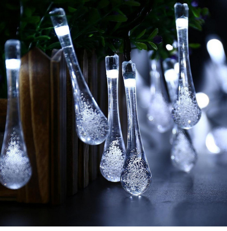 led太阳能水滴灯串 气泡七彩闪灯串布置 花园庭院阳台户外装饰灯