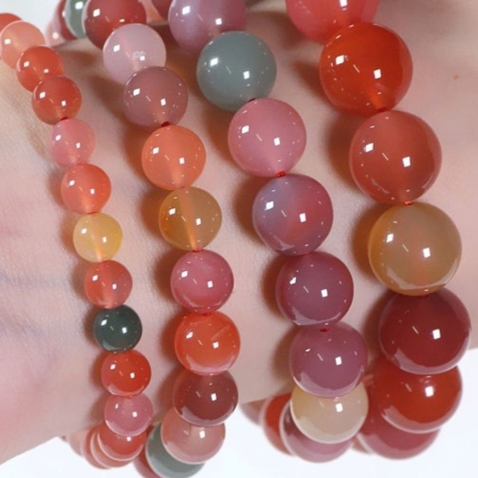 天然盐源玛瑙非红圆珠款彩虹色手链直播赠送表皮性价比非红手链