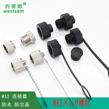 M12*1.0螺纹金属盖子防水防尘黄铜 塑胶防水盖 M12连接器防尘盖