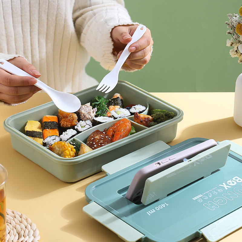 Plastic Lunch Box Tape Cutlery Bento Box Student Microwaveable Heating Insulation Lunch to-Go Box Cross-Border Large Capacity