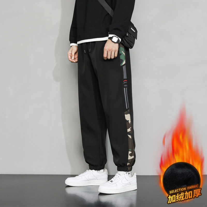 Winter Fleece-Lined Trousers Men's Korean-Style Fashionable Loose Thicken Ankle-Tied Cropped Pants Men's Warm with Velvet Casual Pants Men's