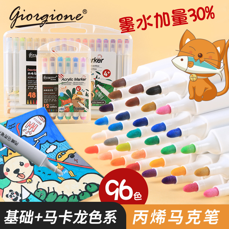 Acrylic Marker Pen Wholesale Macaron 48 Colors Washable Color Pencil Water-Based Soft Head Crayon