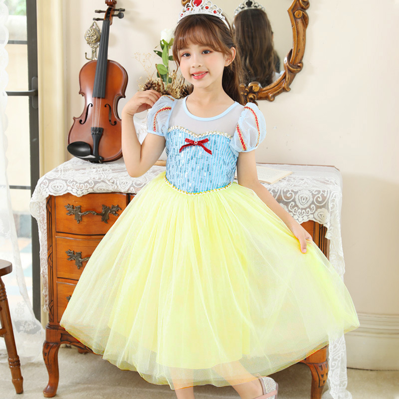 New Snow White Dress 2023 Summer Girls' Dress Children's Short-Sleeved Dress Little Girl's Birthday Dress