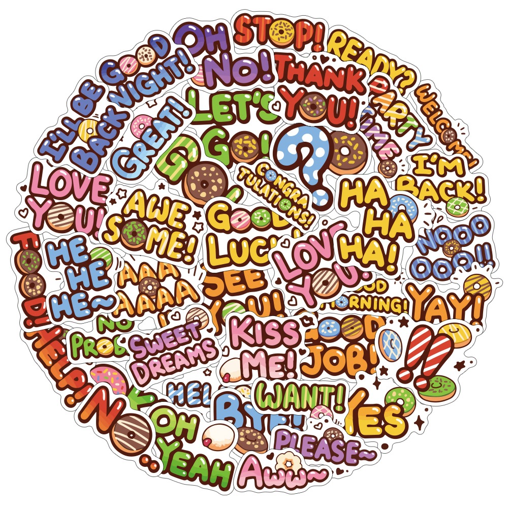 英文单词短语贴纸趣味曲奇饼干卡通小贴画手机壳水杯ins涂鸦贴纸