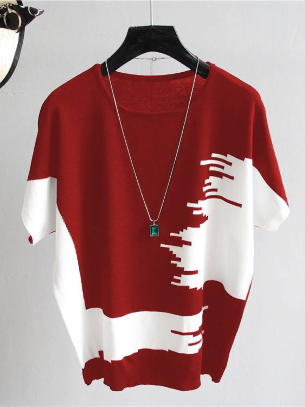 品牌折扣店正品女装剪标清仓特价冰丝短袖不规则撞色