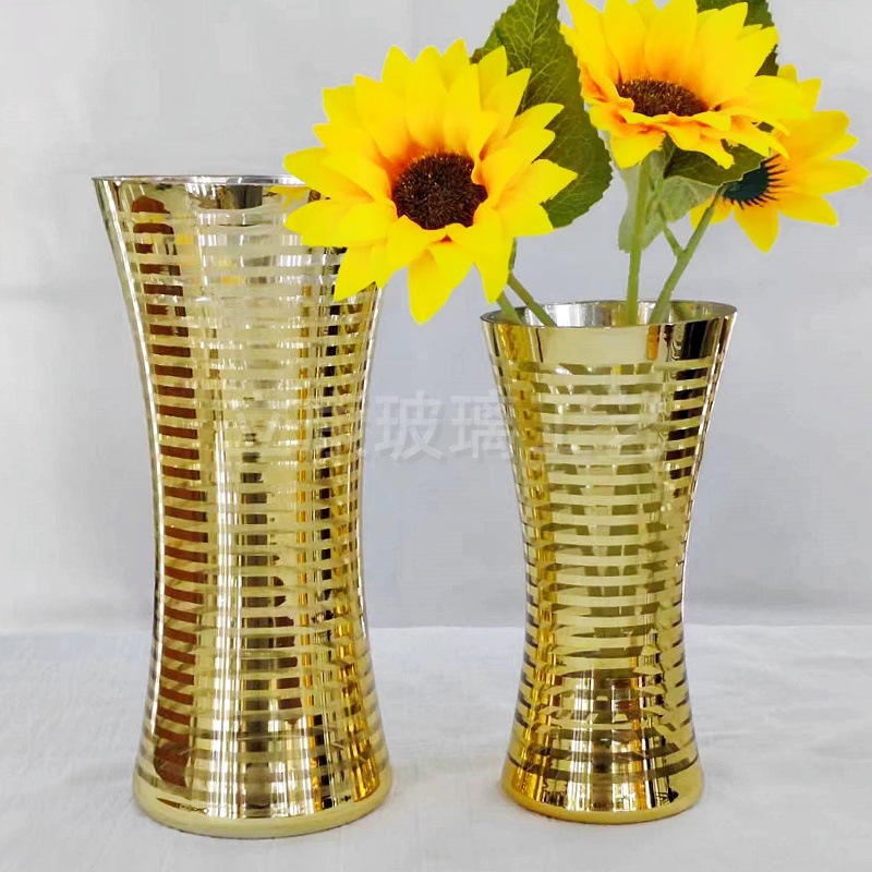 European-Style Corset Electroplated Golden Glass Vase Hotel Wedding Decoration Flower Arrangement Dried Flower Living Room Decoration