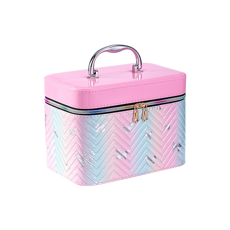 Cosmetic Bag Large Capacity High-Grade Cosmetic Case Three-Piece Waterproof Portable Portable with Mirror Portable Function Pu Storage Box