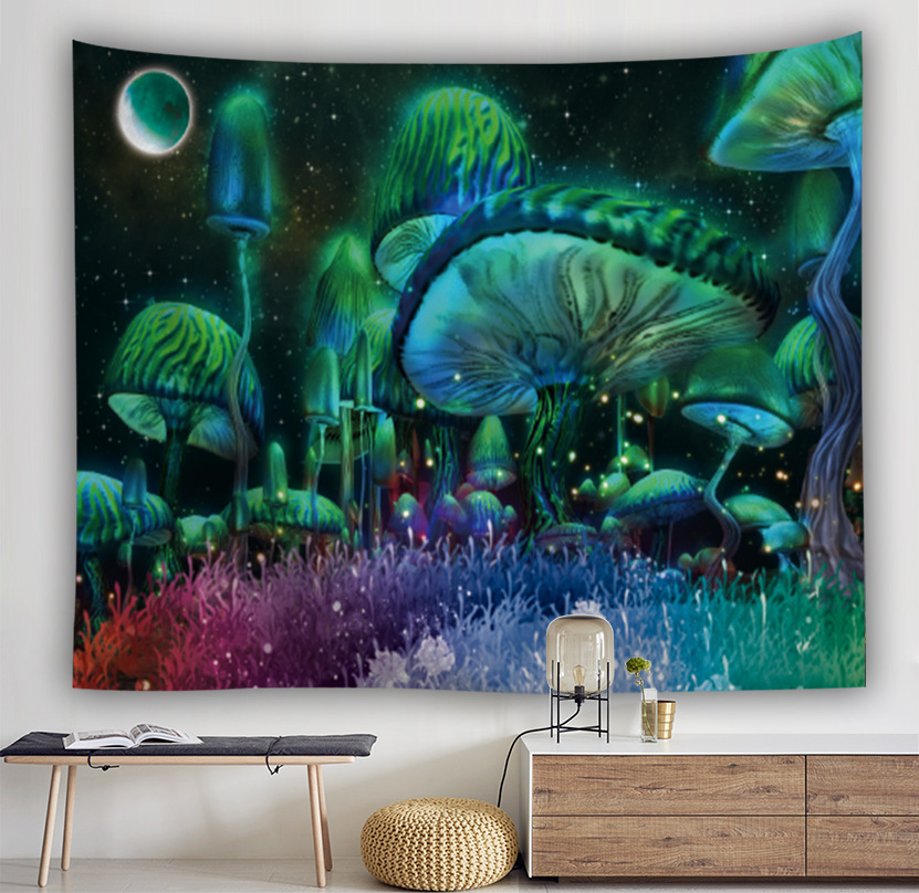 厂家定制挂毯野餐垫彩色星球蘑菇宇宙星空花印花壁挂壁饰t227