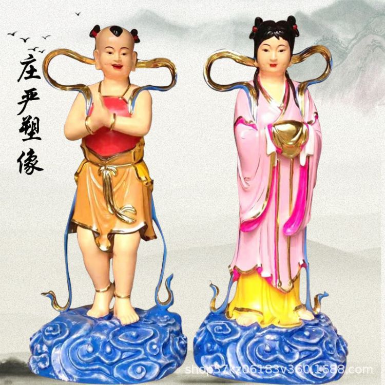 供应菩萨侍童神像 童男童女 仙童仙女 善财童子极彩鎏金雕像定制