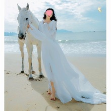 海边度假超仙沙滩长裙白色拍照沙漠飘逸拖尾连衣裙女