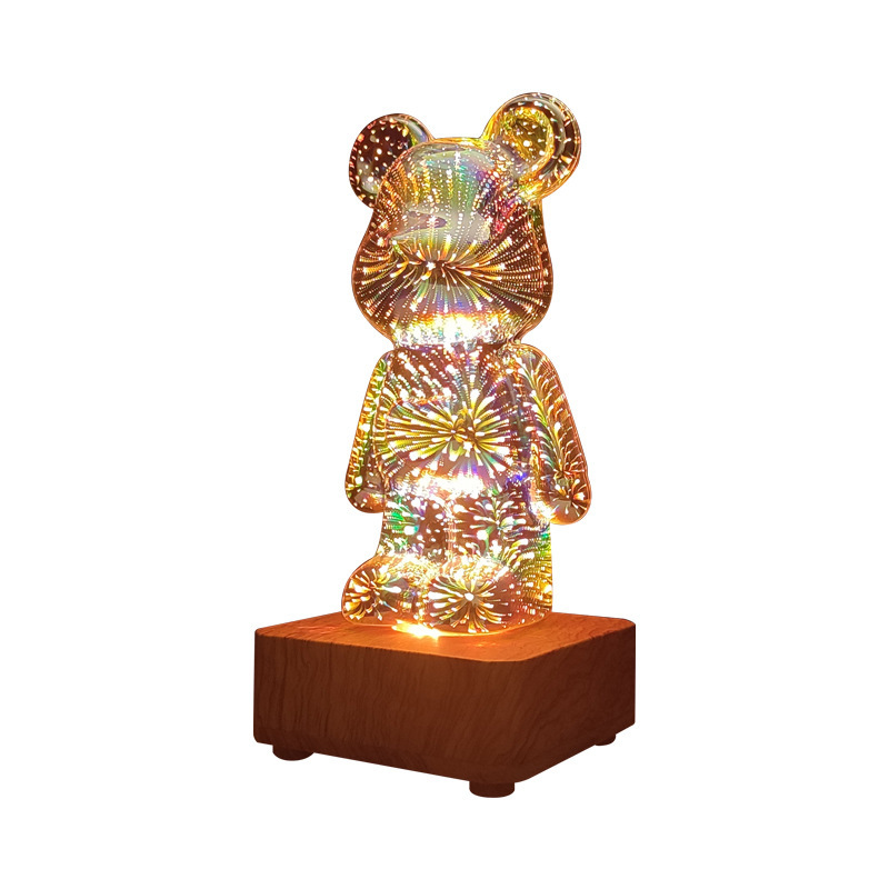 Hot Led3d Glass 8th Color Fireworks Table Lamp Romantic and Cozy Bear Night Light Usb Dream Atmosphere Colorful Night Lamp