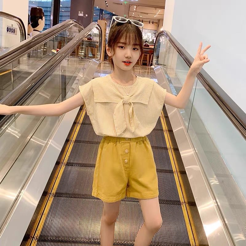 女童夏装韩版套装2024新款儿童夏季潮网红时髦洋气运动大童装女孩