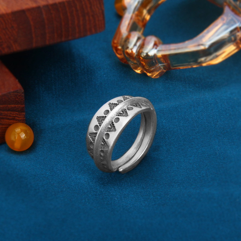 创一梵s925纯银泰国清迈手工戒指男女个性民族风原创设计开口指环