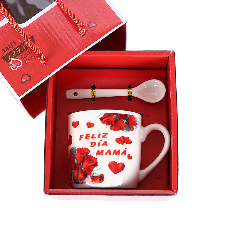 Western Mother's Day Ceramic Cup Mother's Day Gift Free Design Support Custom Handbag Gift Box Packaging