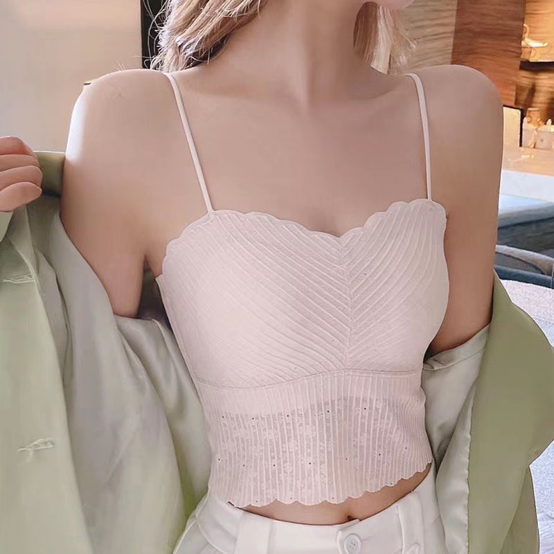 ootd纯欲甜美高颜值美背吊带内衣女内搭带胸垫小背心蕾丝外穿抹胸