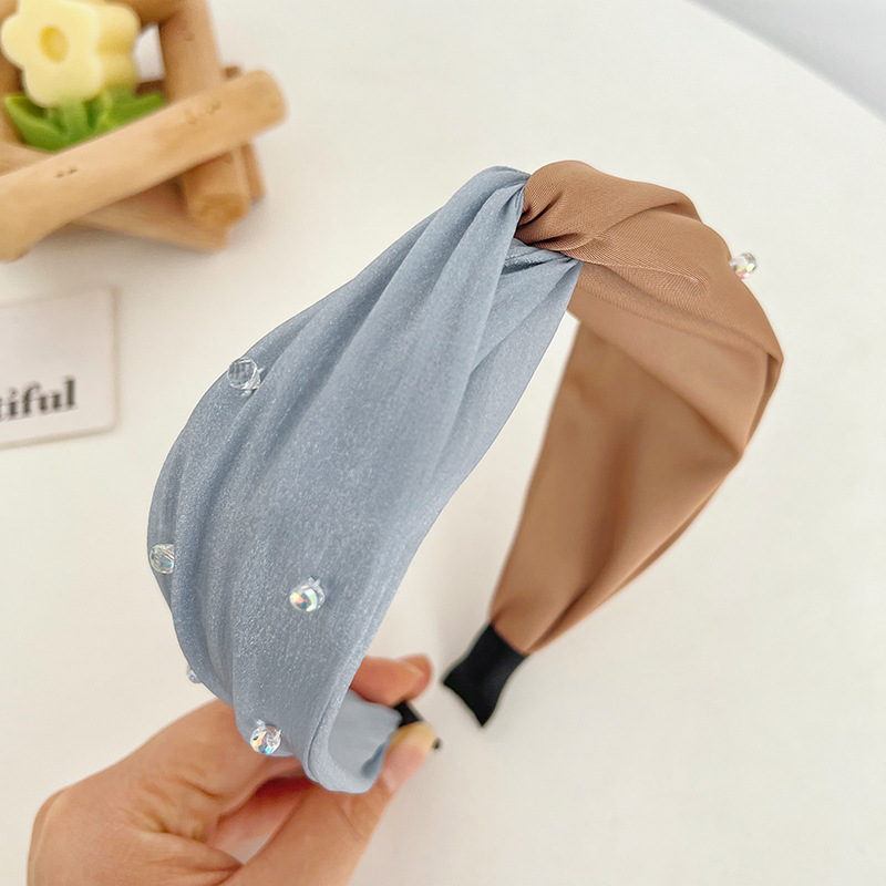 Korean Style Creative Rhinestone Wide Edge Cross Headband Color Matching Simple All-Match Bright Silk Fabric Lady Hair Band R607