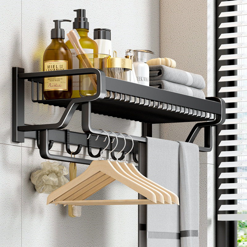 bathroom rack bathroom wall-mounted towel rack bathroom alumimum free perforated black bath towel holder suit