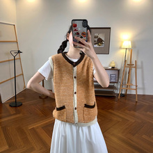 复古撞色条纹针织马甲女韩系2025年秋冬新款百搭显瘦叠穿毛衣背心